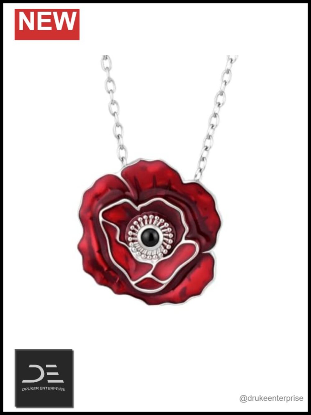 925 Sterling Silver Poppy Flower Necklace, Memorial Day Gift for Women